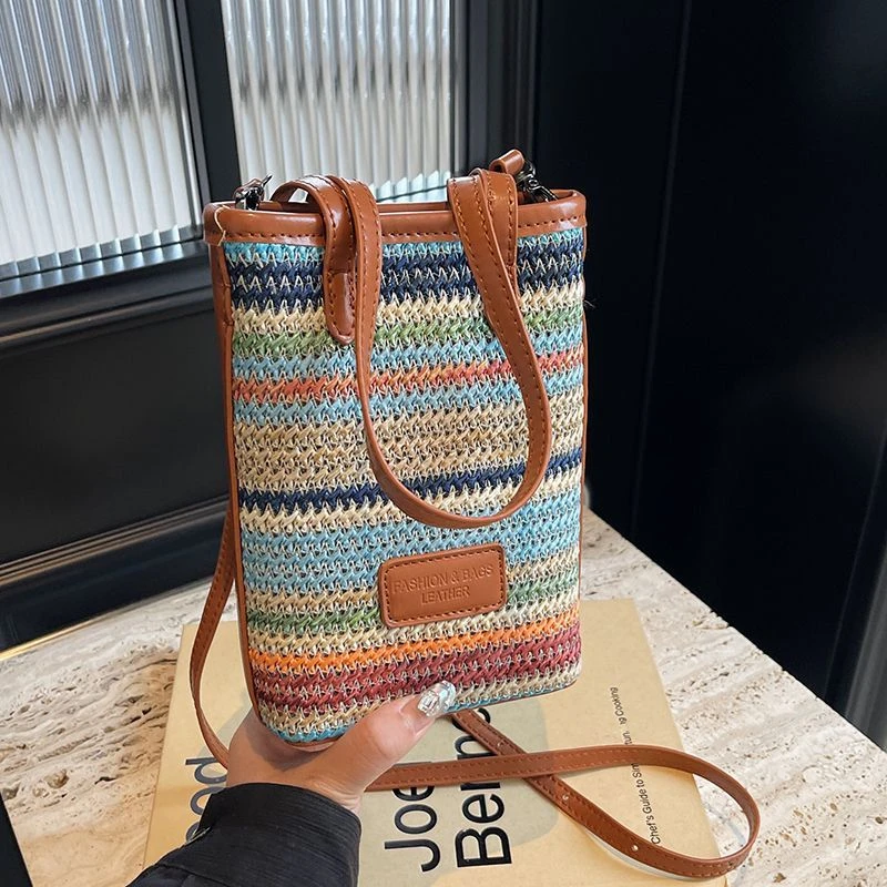 波西米亚草编包女冬季2024新款斜挎手提编织包休闲海边度假沙滩包