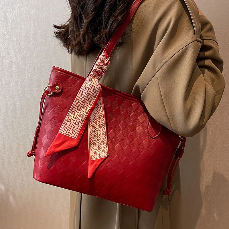 婚包2024高级感包包女大容量新款伴娘包手提托特包红色结婚新娘包