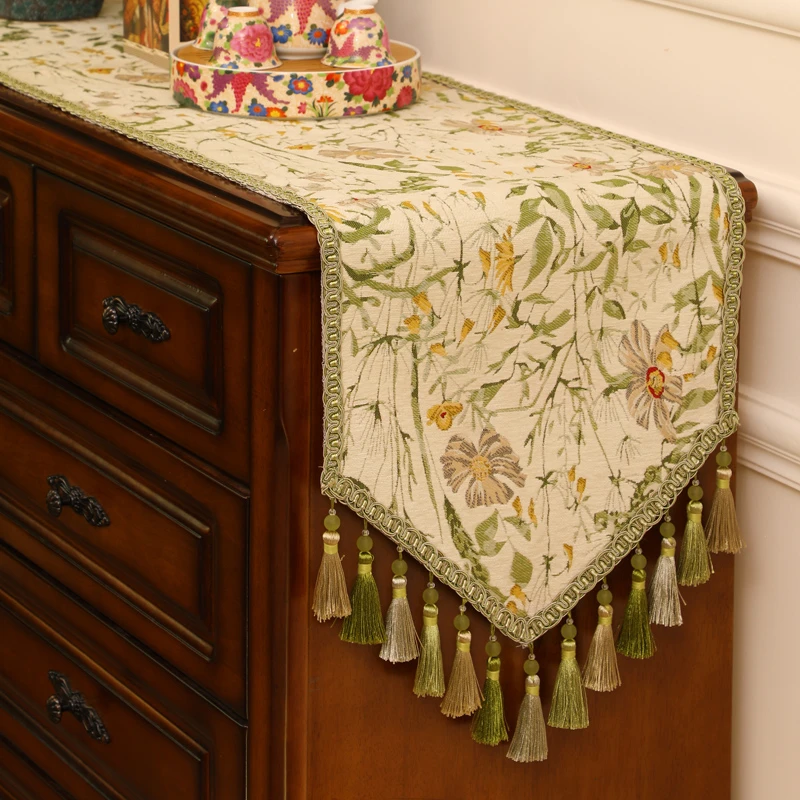 美式轻奢桌旗高档复古餐桌布艺长条装饰斗柜电视柜布盖巾鞋柜欧式