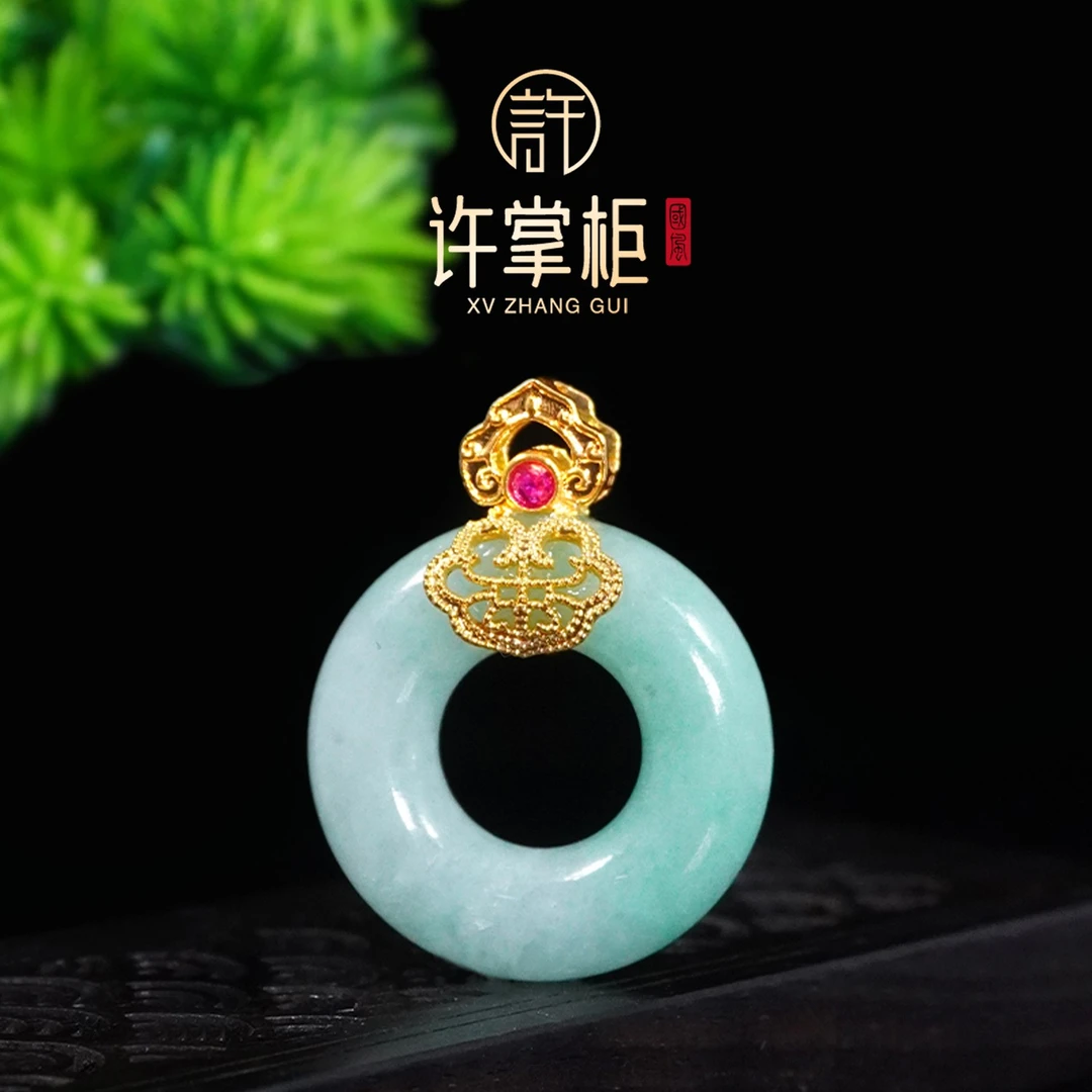 许掌柜｜18K金镶嵌甜甜圈吊坠天然缅甸翡翠A货国潮原创设计气质
