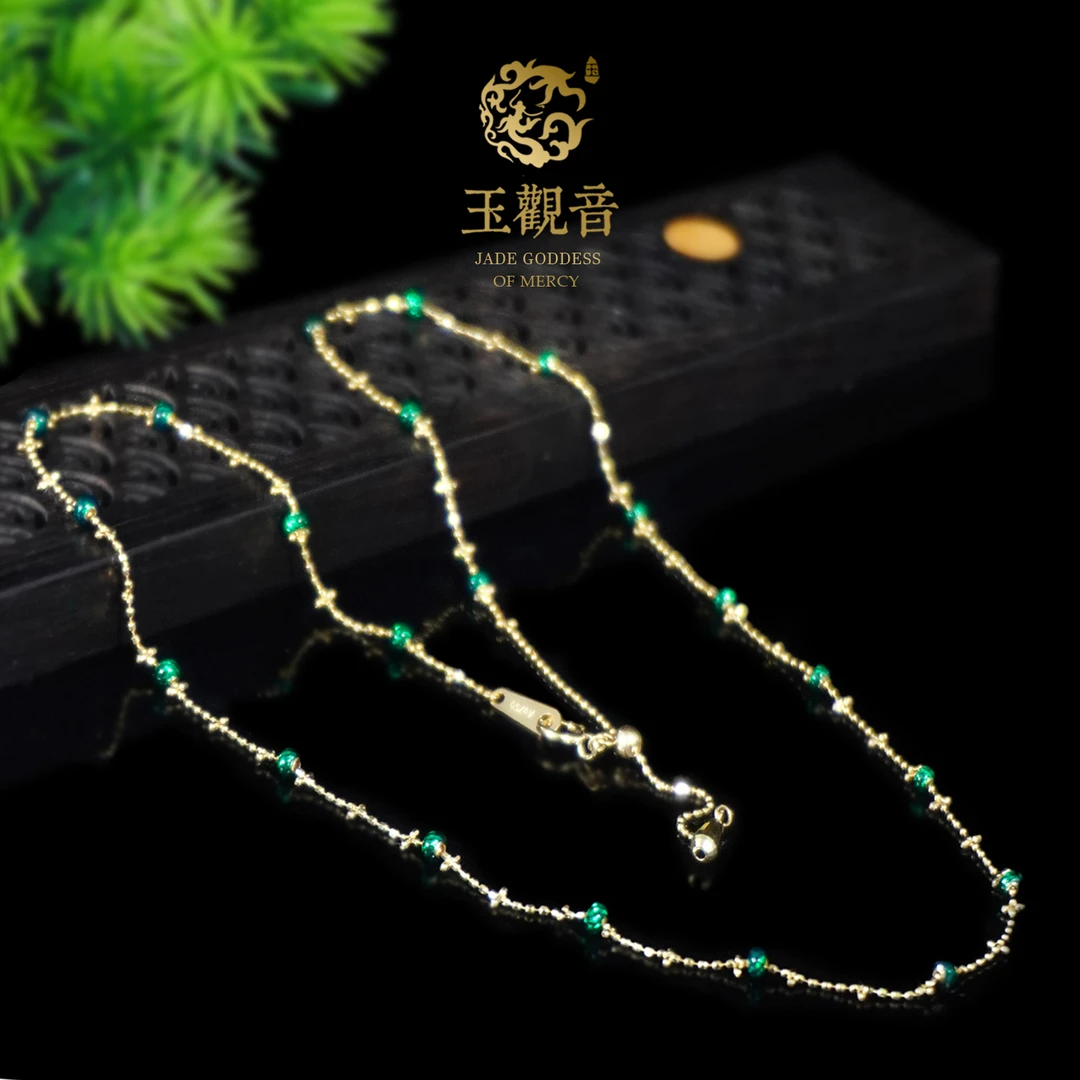 许掌柜｜18K金镶嵌绿色仙女链颈饰长链项链原创设计精致长度约46CM