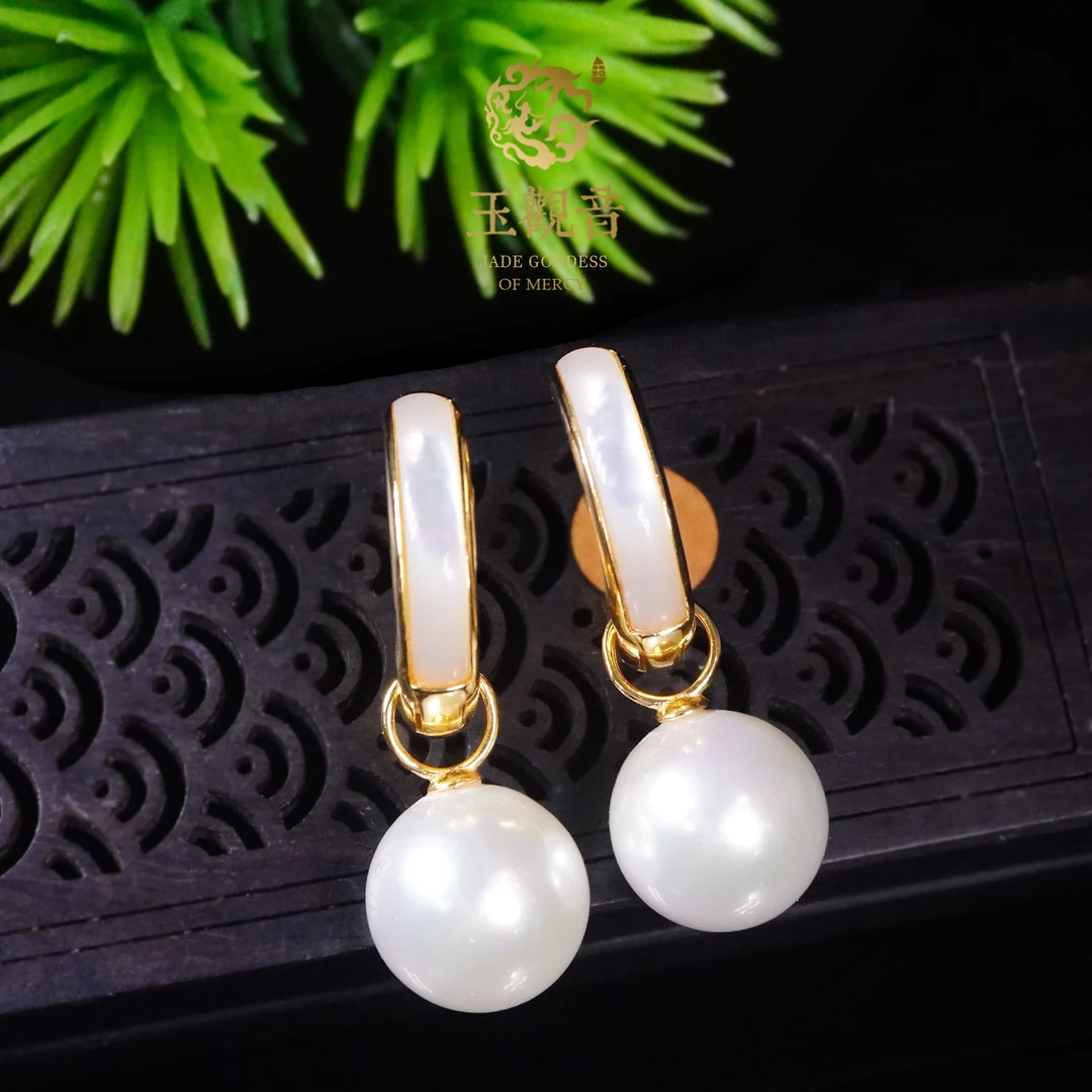 玉观音｜S925银镶嵌天然贝珠耳扣耳饰百搭精美个性优雅时尚
