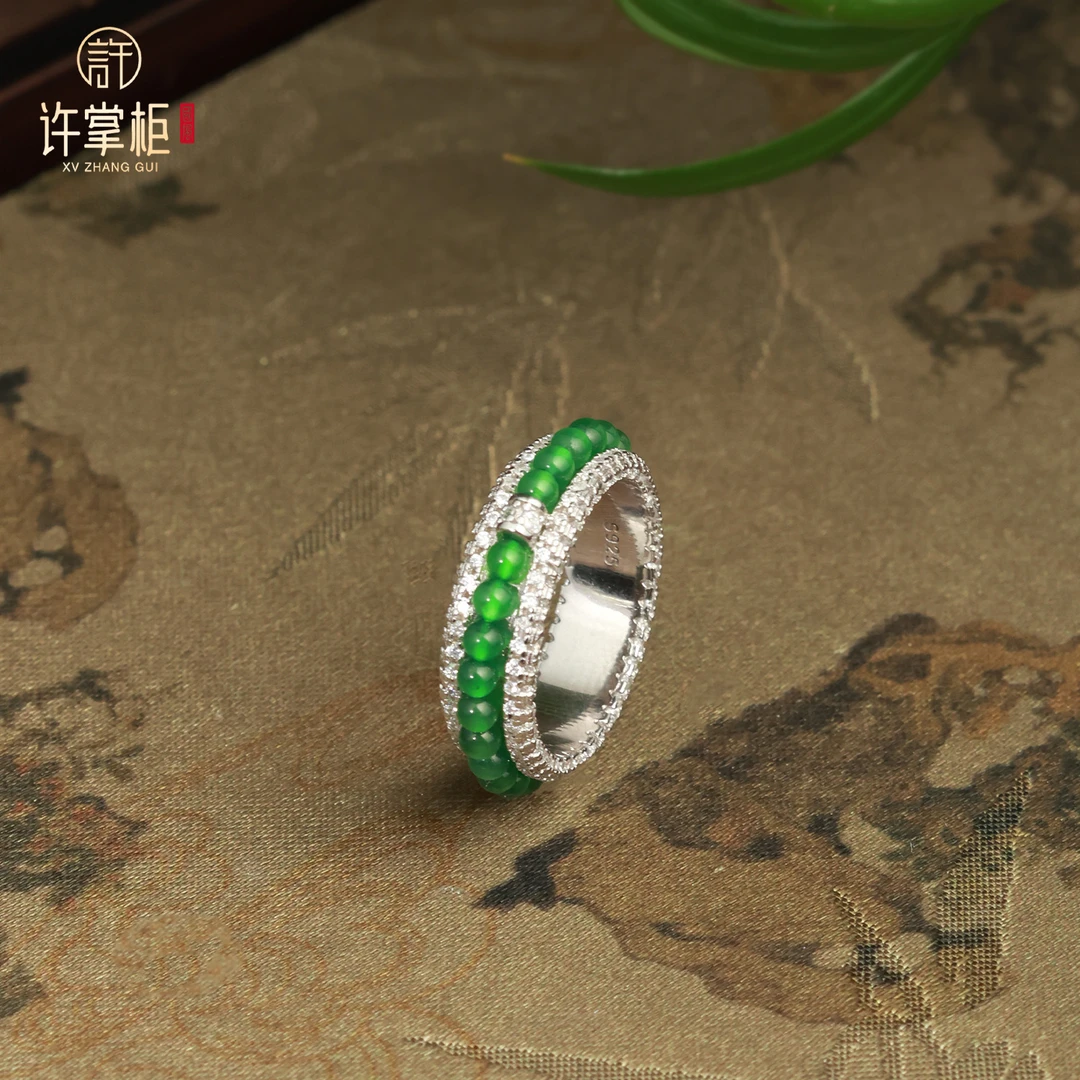 许掌柜｜珀韵 S925银翡翠戒指天然翡翠小米珠戒圈13号15号17号可拍