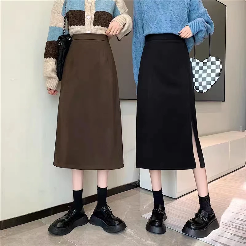 毛呢百搭高腰中长款显瘦韩版秋冬气质半身裙