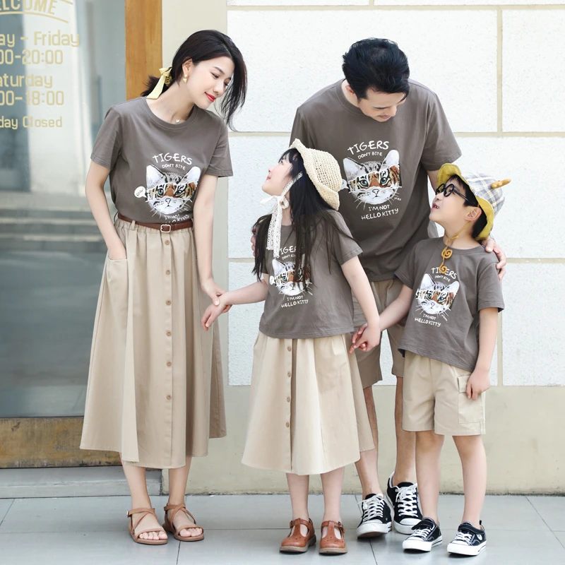 以匠2024夏装新款纯棉洋气卡通国潮印花T一家三口四口全家亲子装