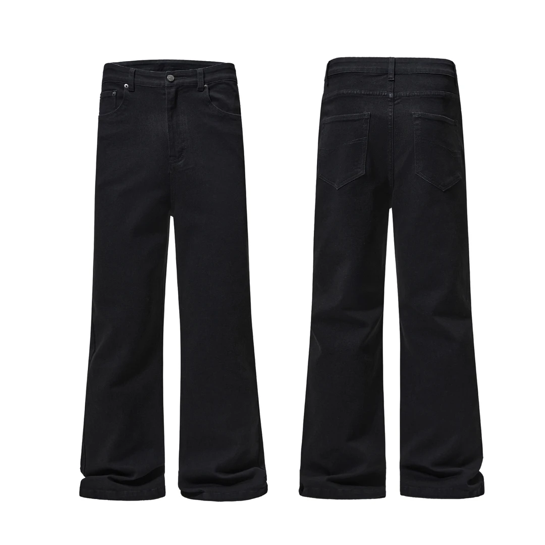 JennyVan巴黎弯刀黑牛微喇牛仔裤黑显瘦百搭bootcut长裤男女同款