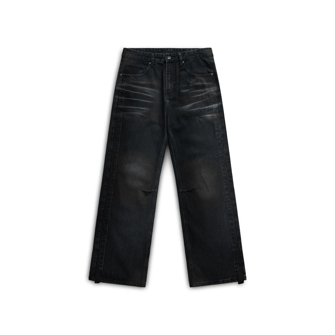 Zmax美式复古黑色Cleanfit牛仔裤休闲宽松直筒百搭牛仔裤男女同款