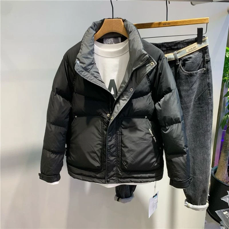 波司豋羽绒服冬季男士新款潮男加厚工装立领短款白鸭绒羽绒衣外套