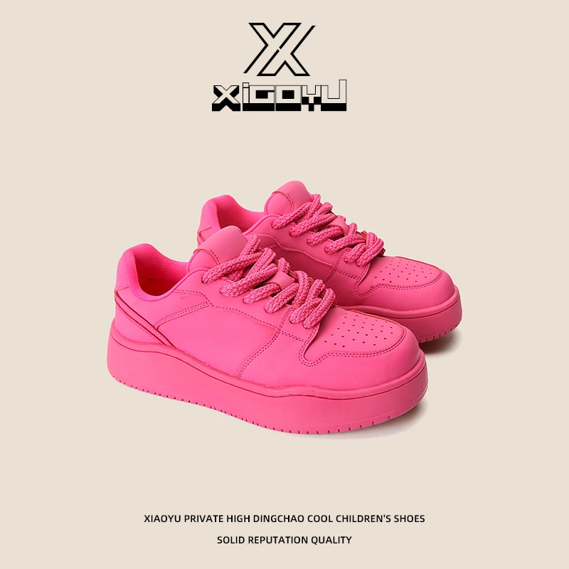 情侣鞋子潮鞋板鞋时尚休闲鞋低帮百搭经典玫红色纯色鞋子