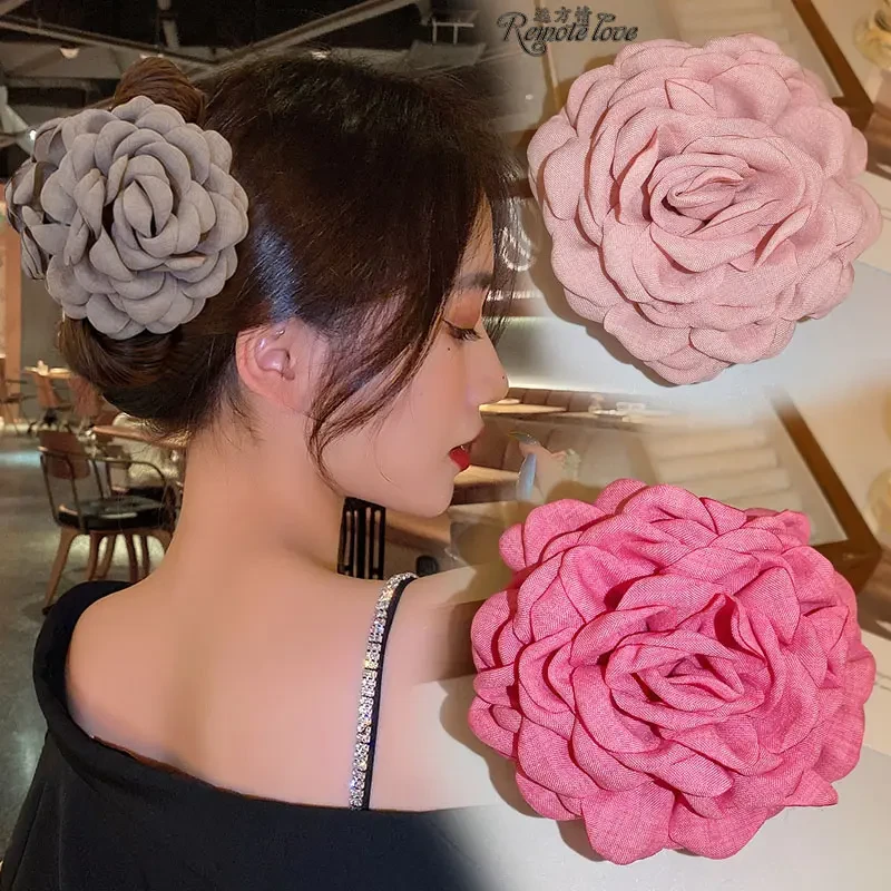 法式复古干枯玫瑰花发夹女后脑勺盘发抓头花花朵抓夹鲨鱼夹子头饰