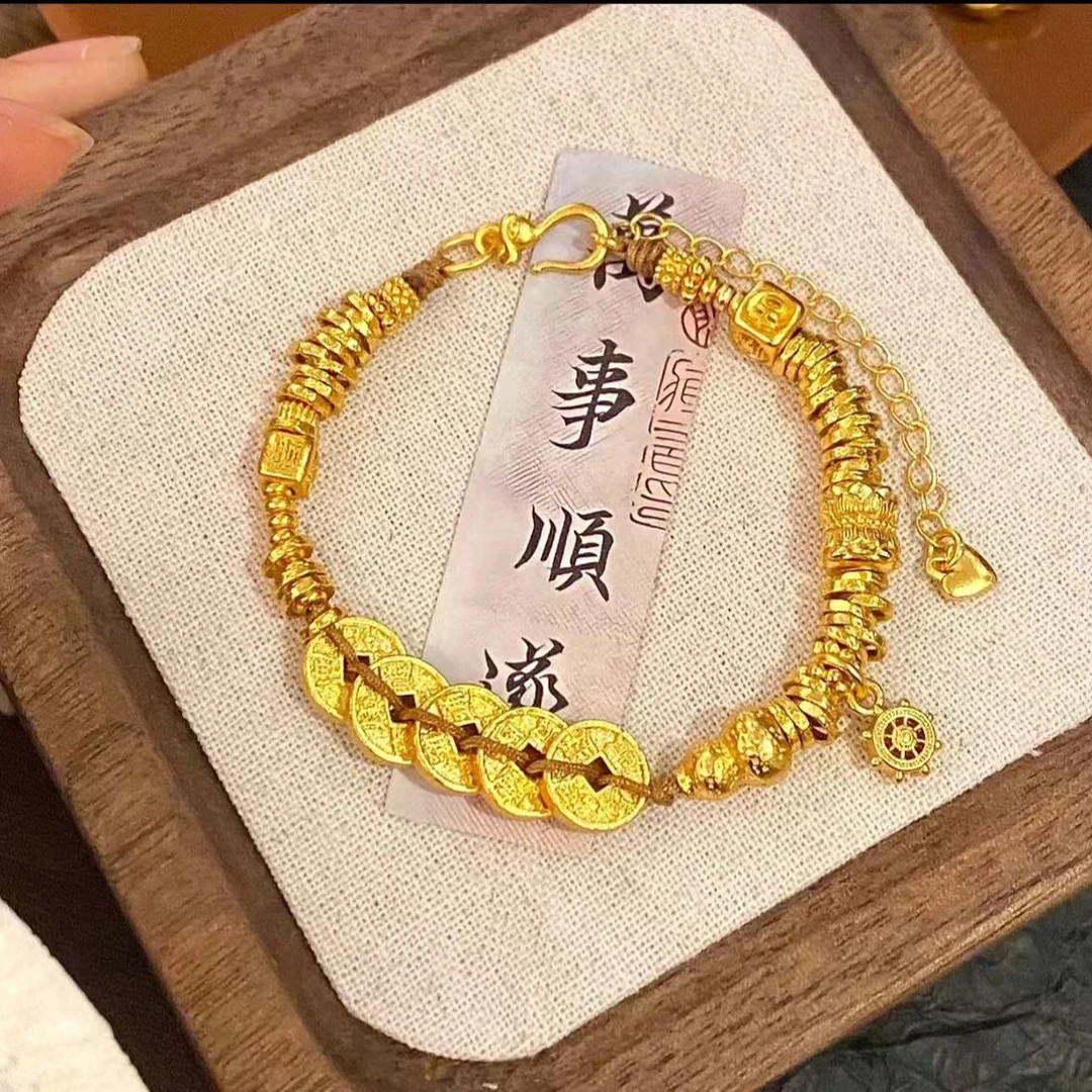 铜合金手链 中式五帝盘缠编织手链复古百搭招财元宝手绳精美