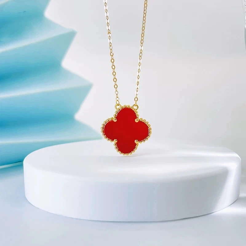 钛钢项链 红色四小草项链女高级感轻奢小众简约气质锁骨链