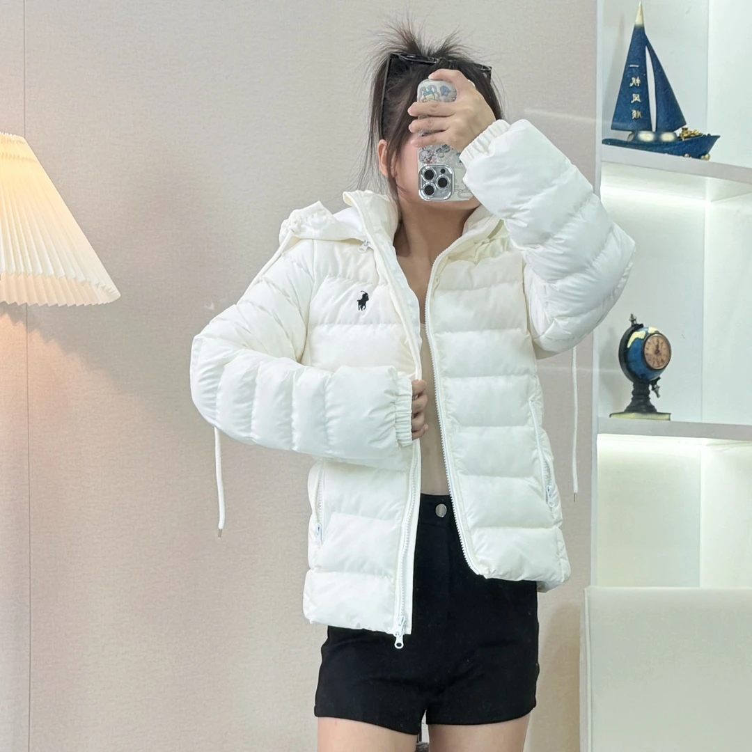 YZR【拉夫学院日记】刺绣连帽轻薄白鸭绒女短款简约保暖修身外套
