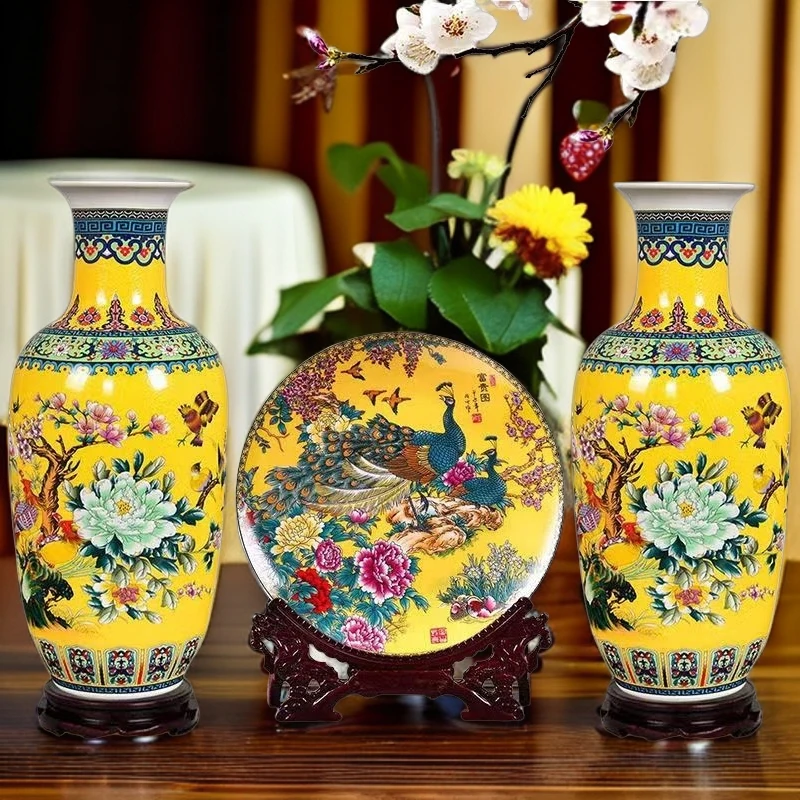 景德镇陶瓷器大花瓶新中式客厅珐琅彩摆件富贵竹插花器家居装饰品