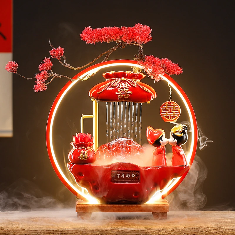 结婚礼物送新人创意陶瓷流水摆件新婚礼品家用客厅婚房布置装饰品