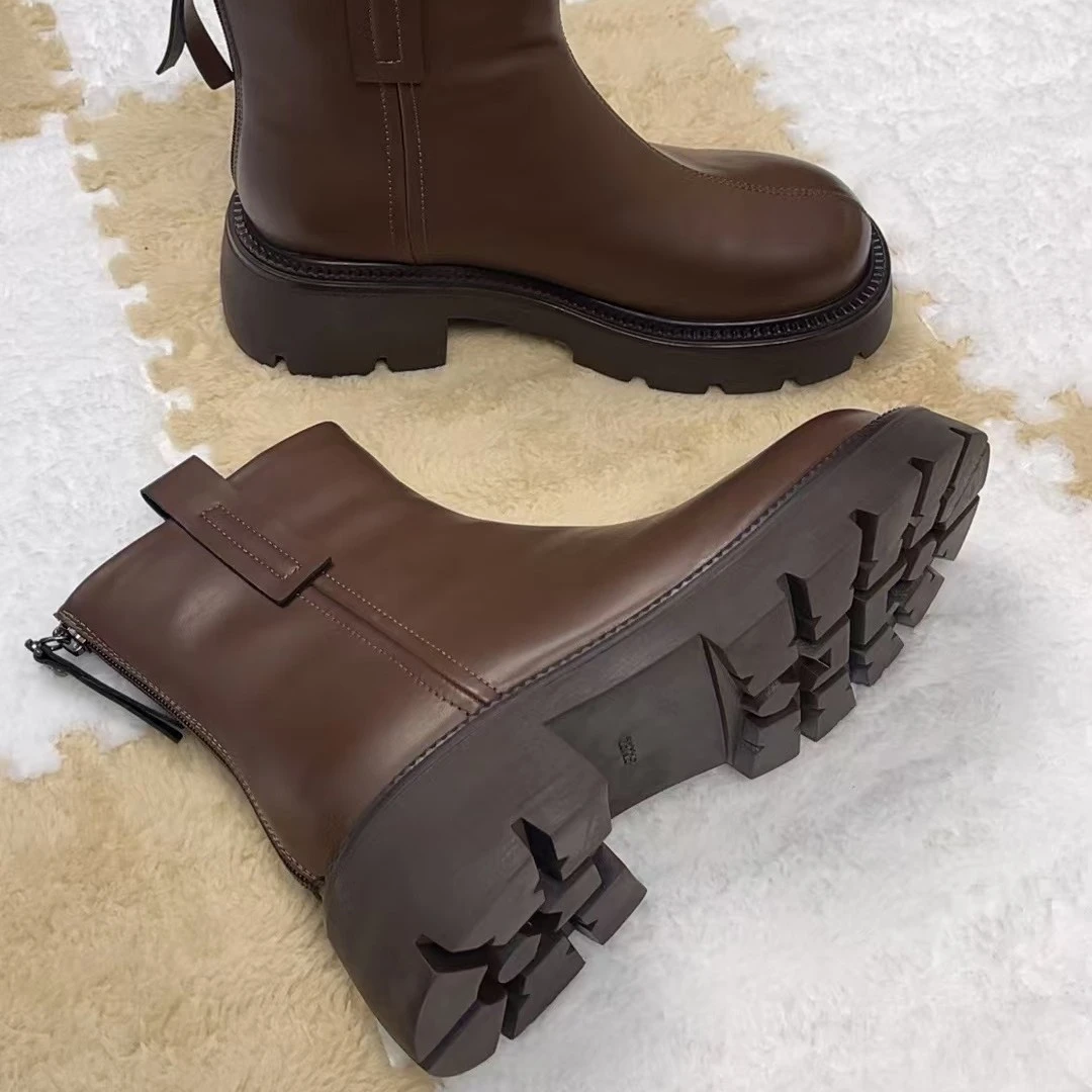 新款正版短靴棕色秋冬圆头冬季英伦风真皮百搭复古女士311-2