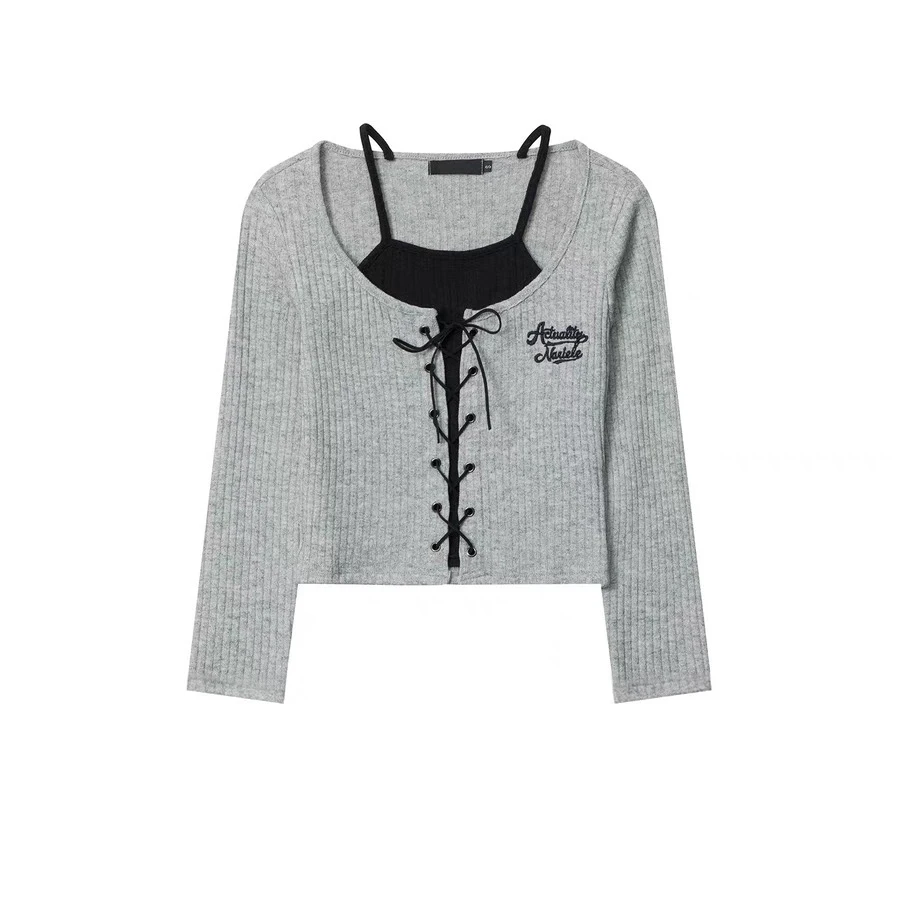 【现货清仓】2024秋冬刺绣正肩长袖T恤女韩系辣妹上衣