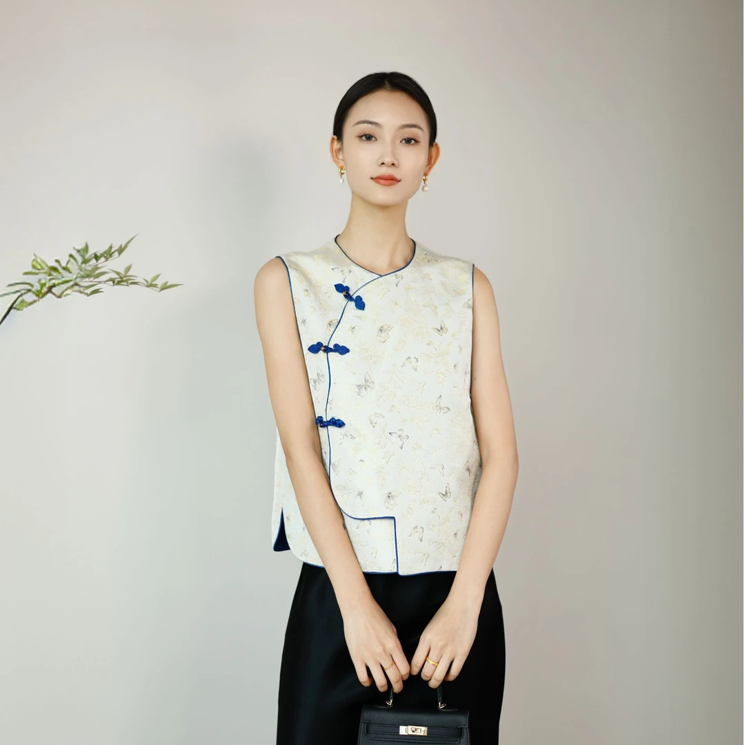 矝羽轩【鎏金花蝶绮梦纹锦】李德喜正品织金非遗宋锦新中式国风马甲