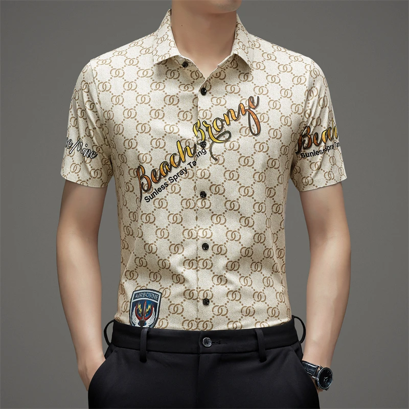 811【冰丝无痕】时尚5D数码印花男士抗皱高弹免熨烫锦氨无痕衬衣