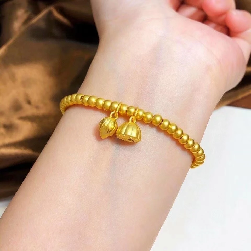 合金手链 合金 古法传承两世欢手链莲蓬花手串弹力绳百搭不掉色