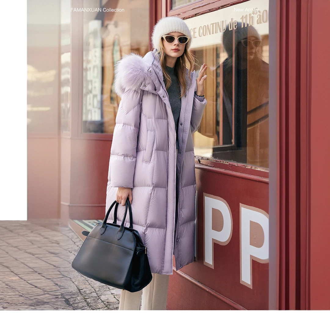 【法曼萱官方】法式貉子毛领加厚羽绒服女小个子冬季中长款保暖上衣