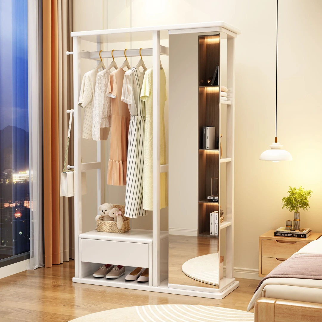 衣服架衣帽架全身镜家用客厅落地挂衣架带镜一体置物架旋转试衣镜