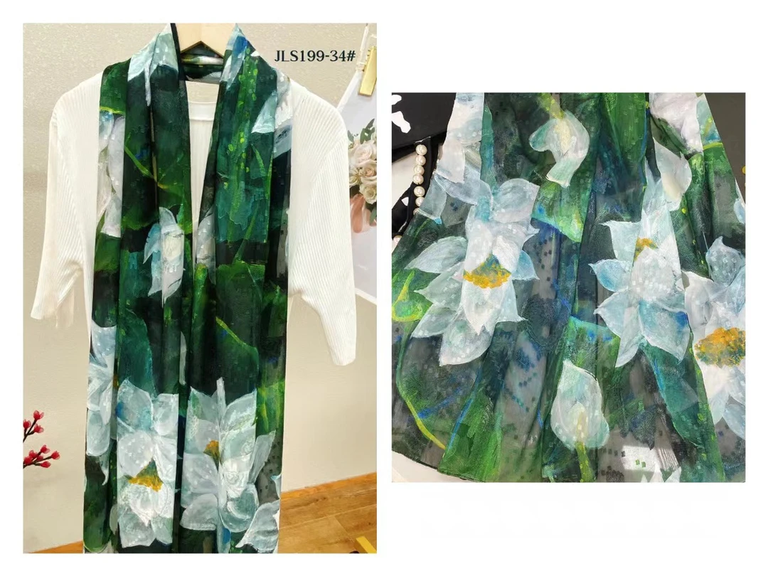 【墨绿冰山雪莲】青高端气质手工剪花丝巾女士优雅百搭披肩时尚围巾