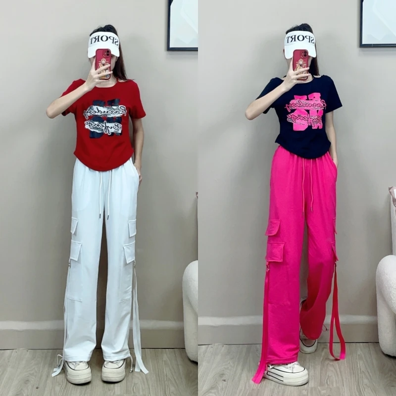 广场舞裤夏季裤子2024男女同款休闲百搭显瘦宽松飘带工装裤网红