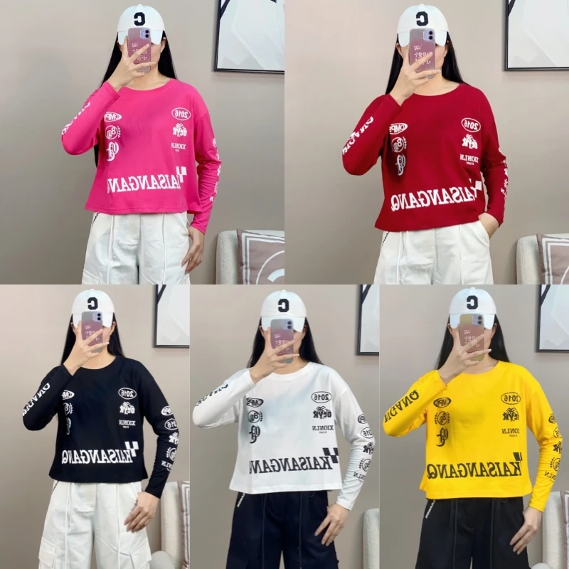 秋季新款潮酷圆领宽松字母印花长袖上衣跳舞衣服时尚百搭舞蹈服女