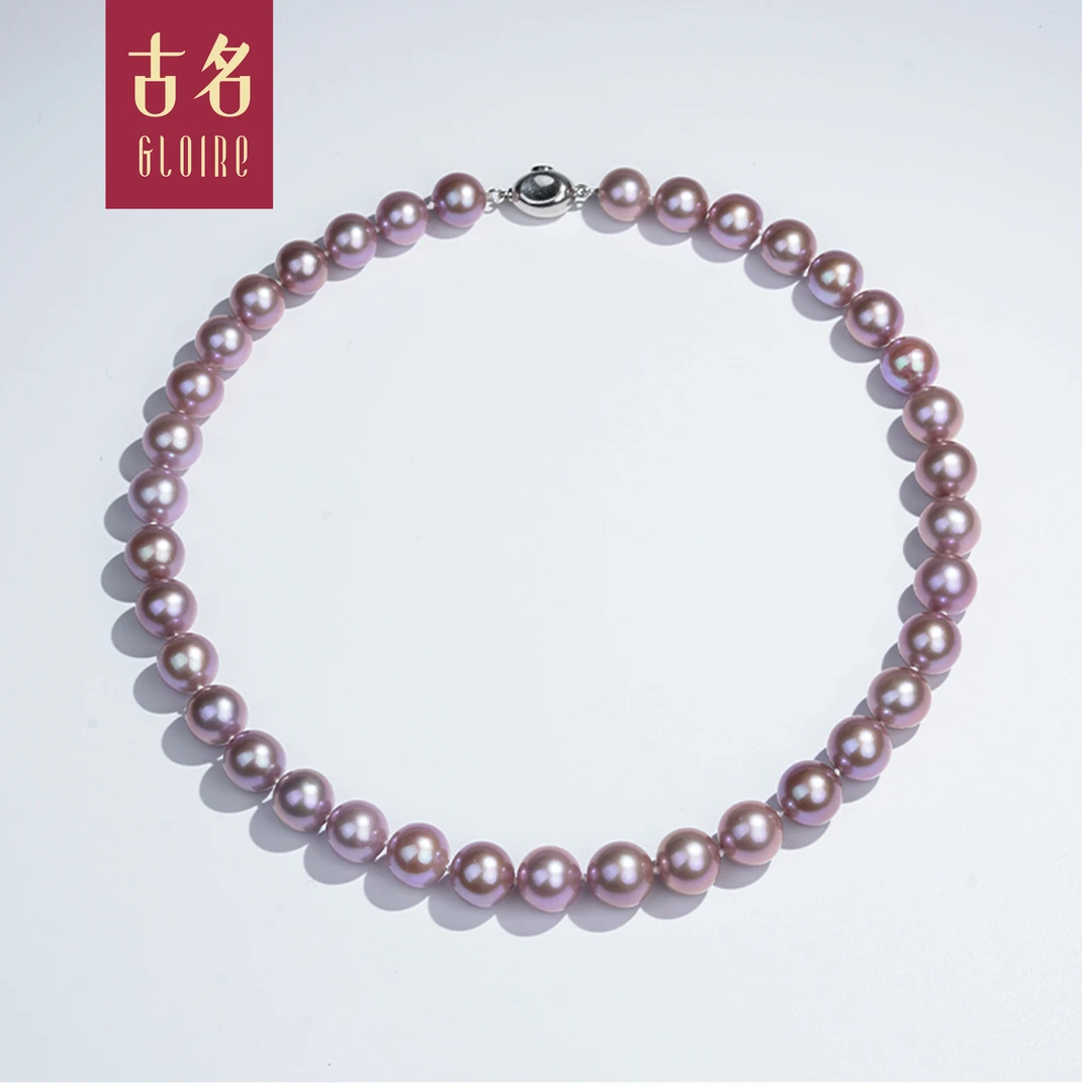 Gloire/古名【媛媛】暮山紫淡水珍珠紫珠全珠项链 9-12mm-Z0505