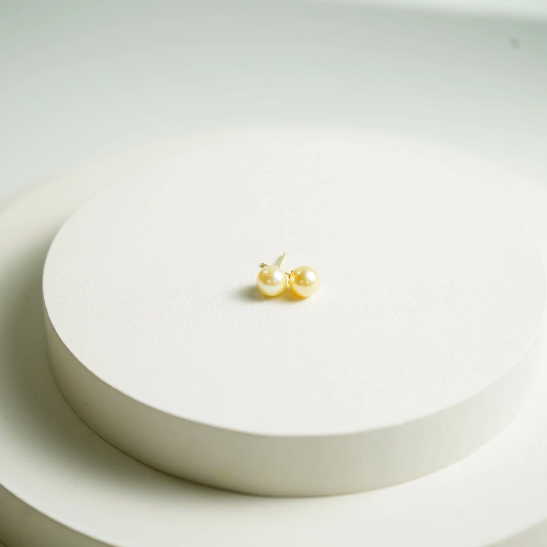 Gloire/古名【小鹿】18K羽黄金海水珍珠耳钉6-7mm气质时尚轻奢LY033