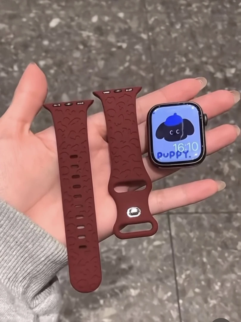 橘阿. 适用苹果Applewatch10表带凹纹路豹纹蝴蝶扣运动硅胶手表带