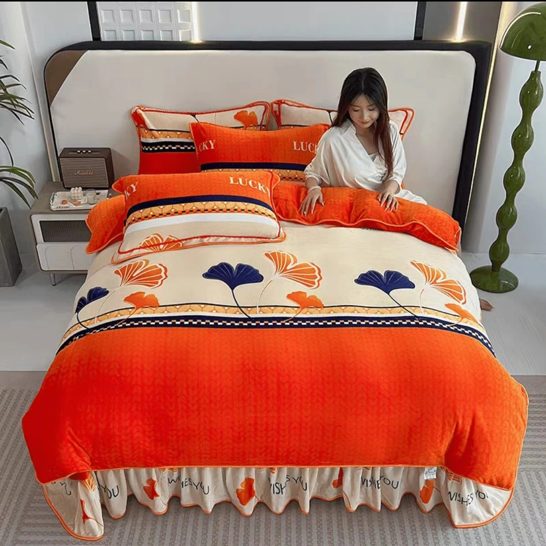 加厚牛奶绒四件套冬季