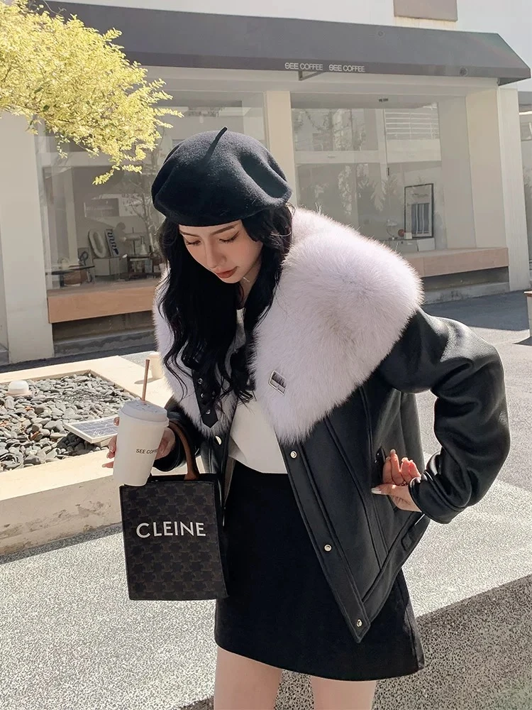 皮衣女外套[8822]时尚百搭真皮加绒秋冬冬季