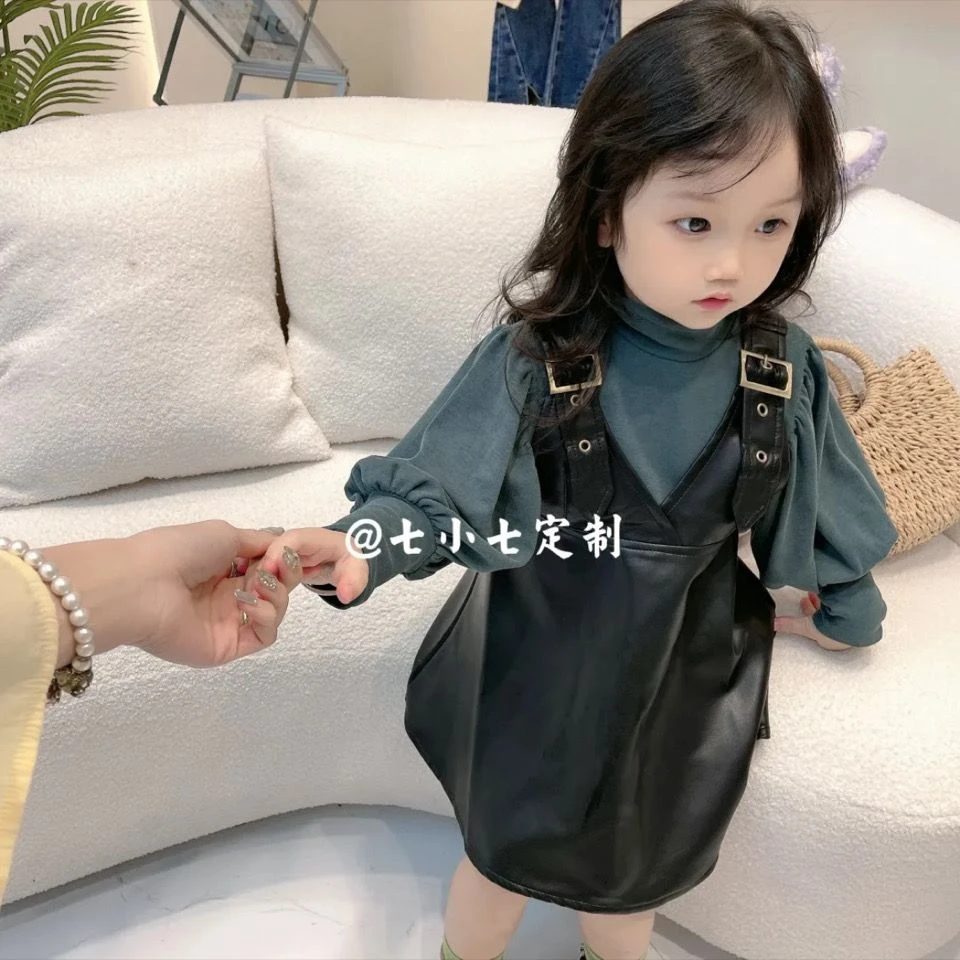 女童皮裙套装秋款2023新款洋气儿童套裙春秋款小女孩网红两件套潮