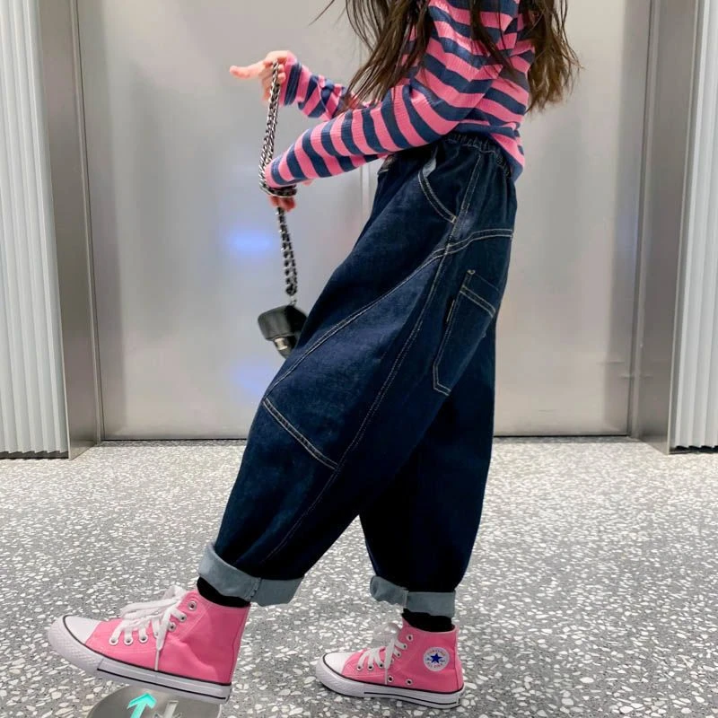 女童牛仔裤2023新款儿童裤子韩版宽松休闲裤宝宝秋装长裤时髦洋气