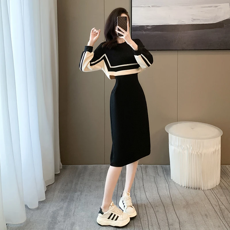 潮流时尚卫衣连衣裙女2024秋新款洋气减龄假两件时髦气质修身裙子