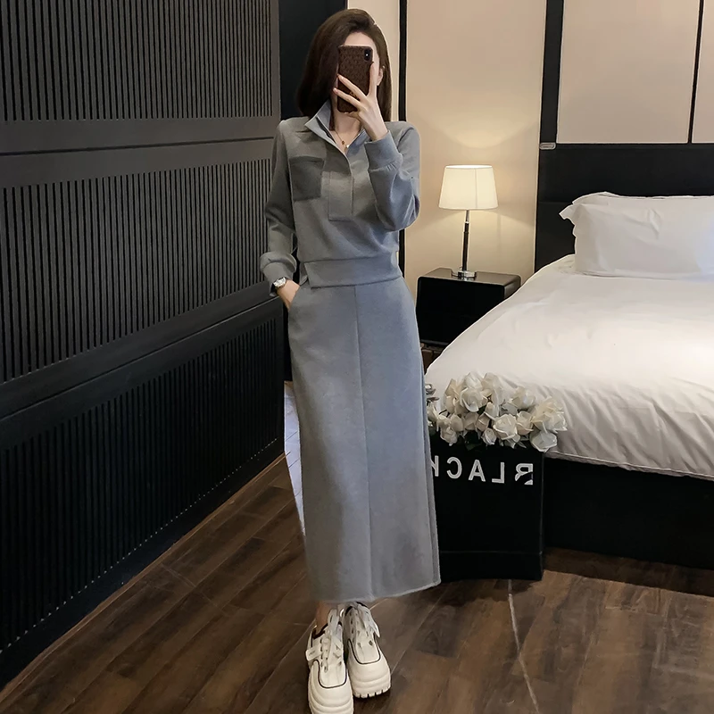 小香风高级感拉链卫衣套装女早秋显瘦中长款a字半身裙气质两件套