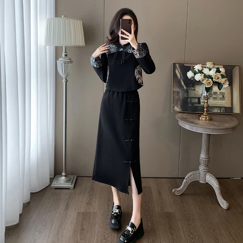 新中式国风套装裙春装搭配一整套时尚气质减龄洋气休闲裙子两件套