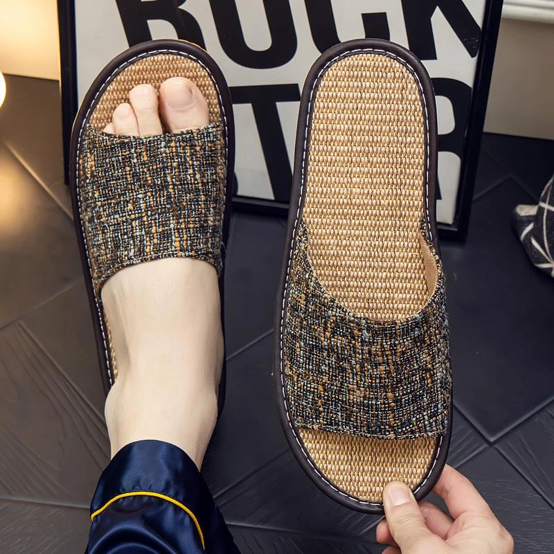 男女情侣家用亚麻夏季凉拖鞋室内木地板软底防滑居家夏天布艺托鞋