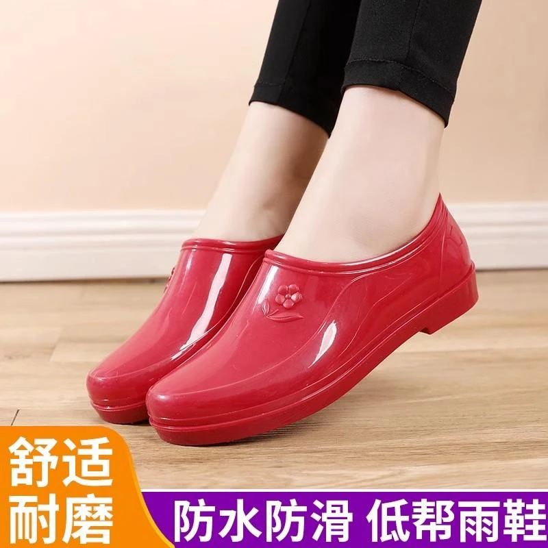 牛筋底雨鞋女浅口水鞋防水防滑加绒短筒低帮工作厨房劳保鞋胶鞋男