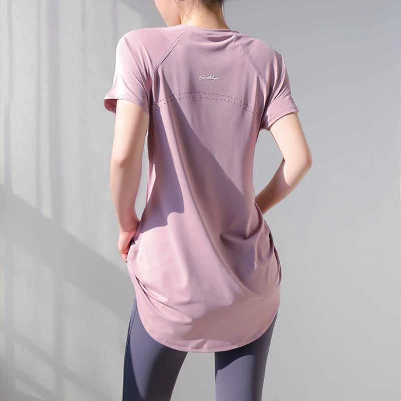宽松版大码运动短袖女训透气练衣健身服跑步瑜伽服加大T遮尴尬线