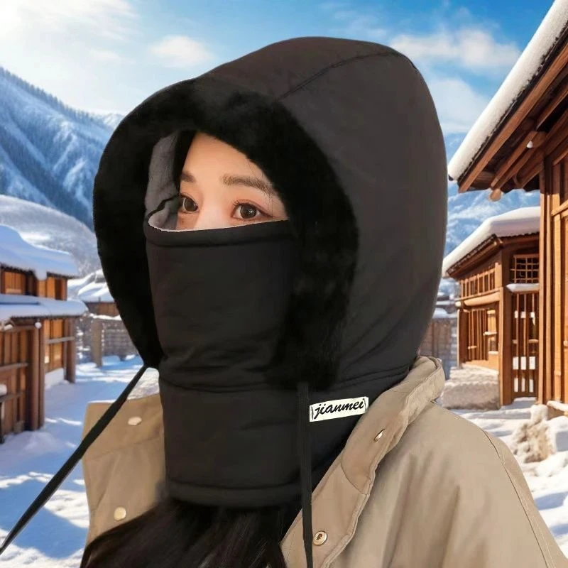 冬季新款保暖帽子加绒加厚防寒面罩围脖一体帽户外防风骑行包头帽