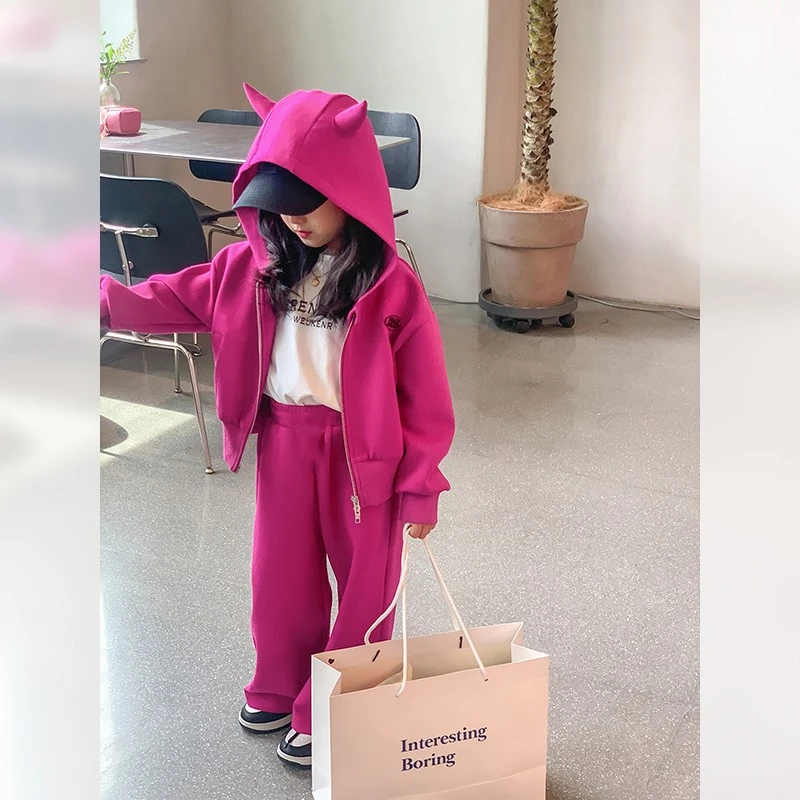 【小怪兽】女童秋季2024新款套装春秋儿童洋气休闲连帽衣服23U892