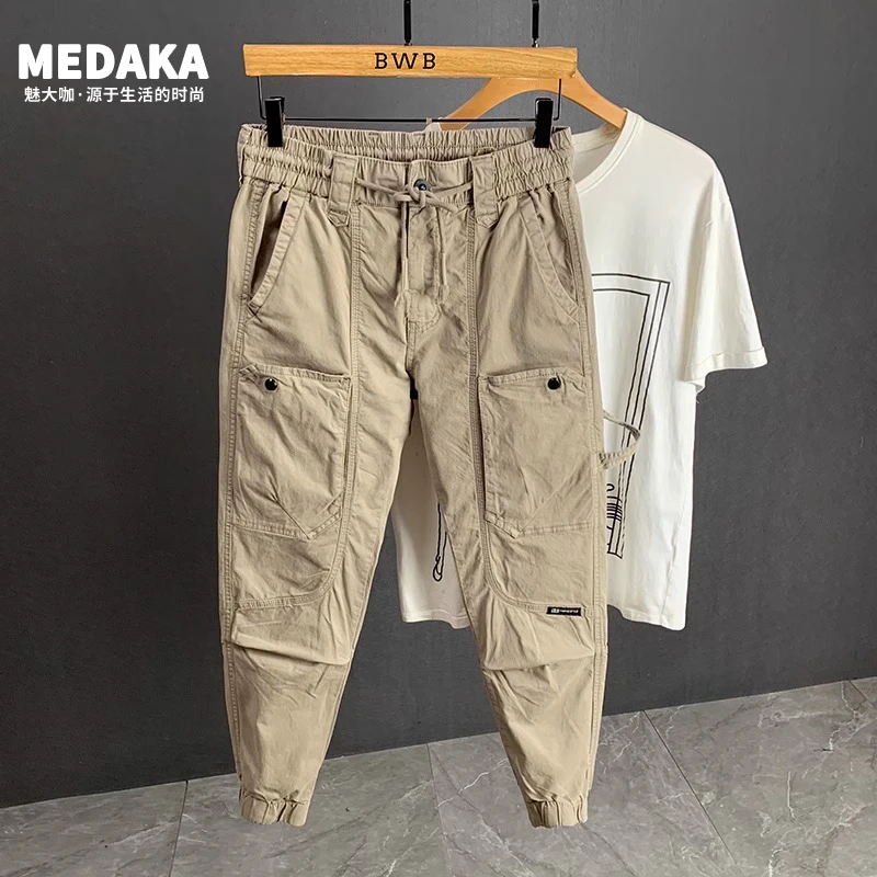 潮牌卡其色束脚工装裤男士秋季新款爆款潮流百搭潮牌个性裤子男款