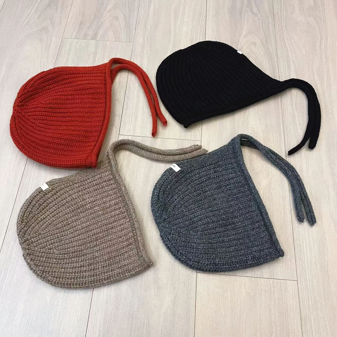 【秀秀新品xiuxiu】全羊毛保暖氛围感系带子针织帽 时尚