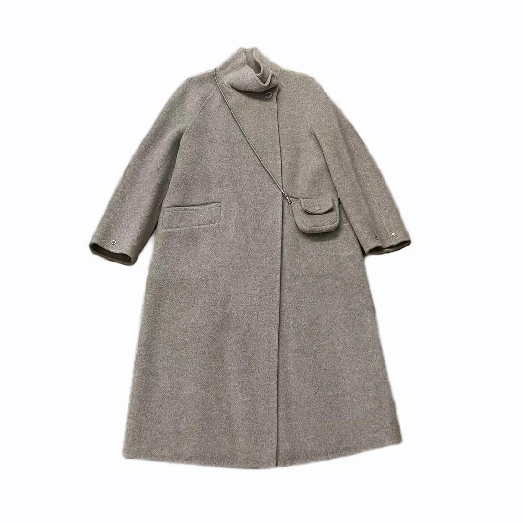 【双12狂欢价 】新年款带包包立领袖扣子双面呢大衣（干洗）