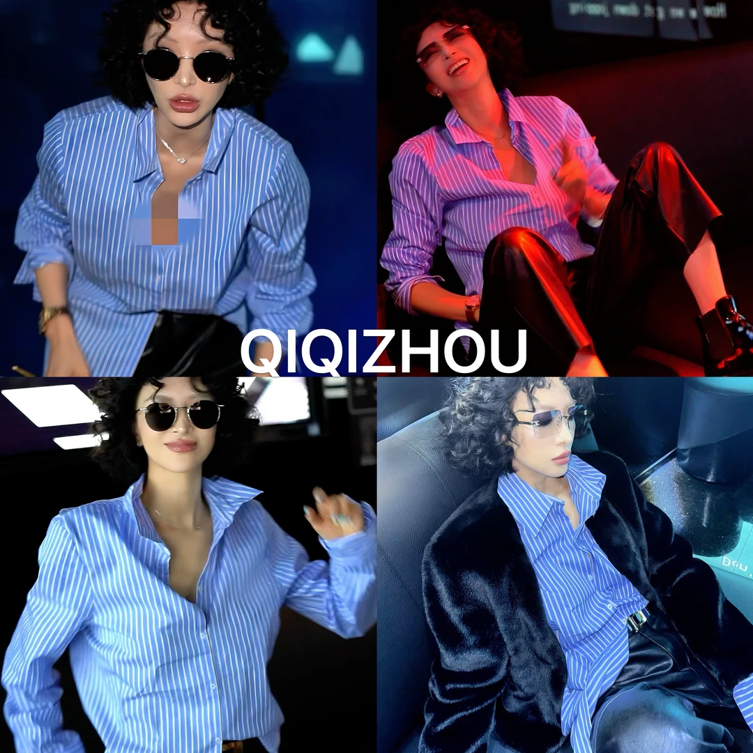 【小蓝条】QIQIZHOU 条纹衬衫长袖通勤休闲薄外套空调衫（盗图必究）