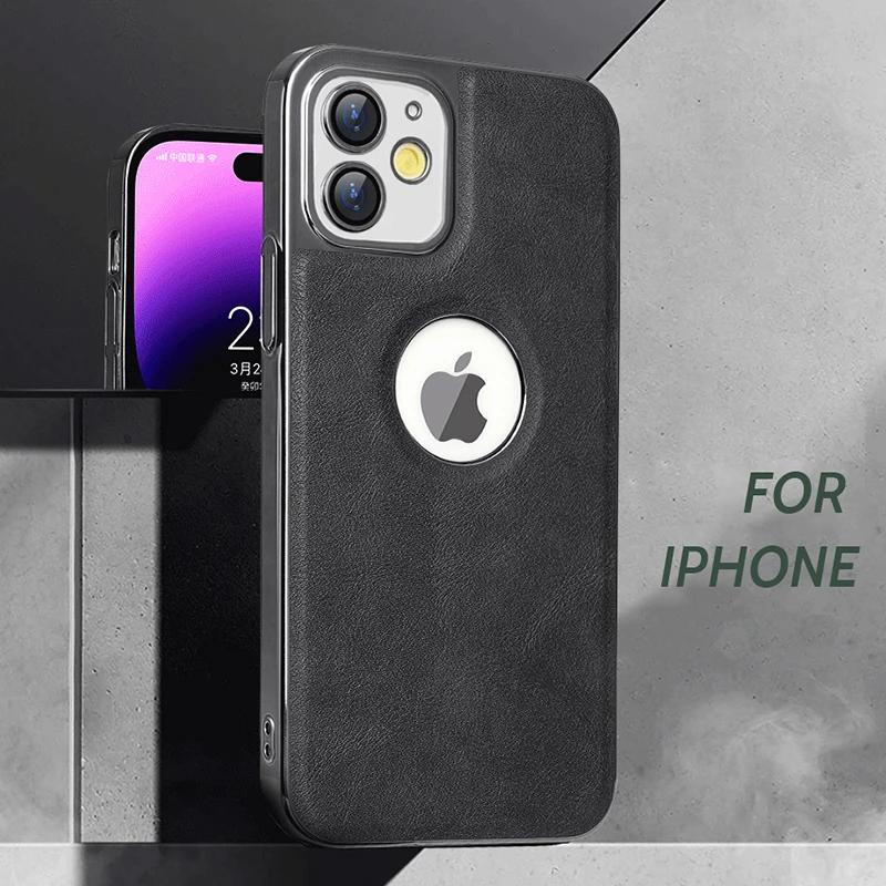 适用苹果12电镀皮革手机壳全包防摔磨砂超薄散热iPhone保护壳商务