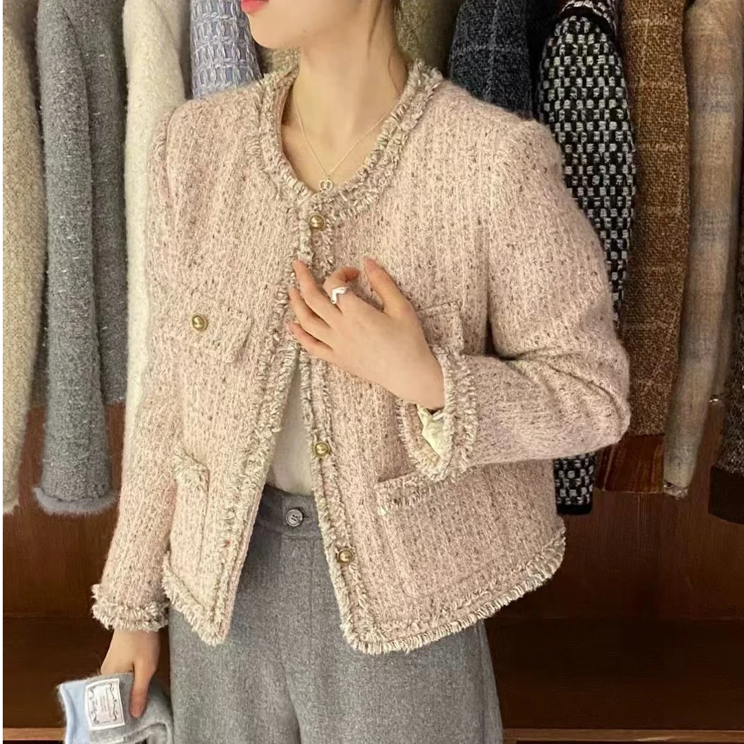 冬季新款小香风法式外套上衣名媛气质显瘦粗花呢